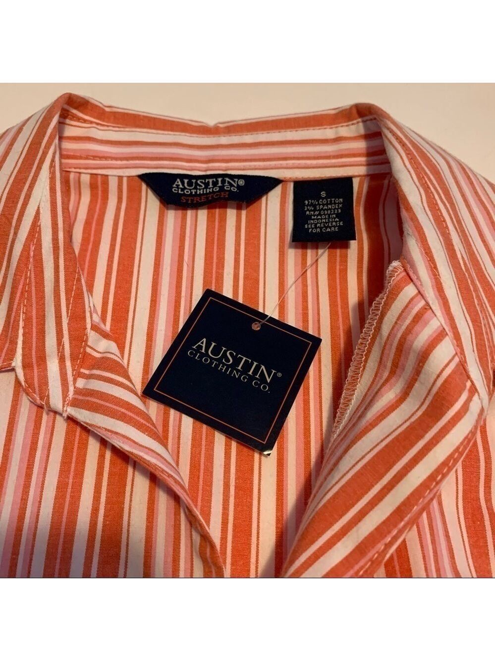 AUSTIN CLOTHING CO short sleeve striped button front cotton stretch blouse top - Picture 5 of 9